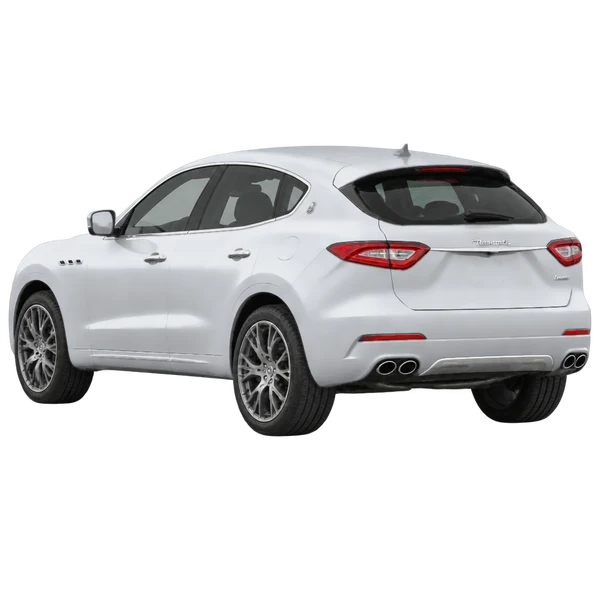 silver 2021 Maserati Levante rear three-quarter (facing left) view