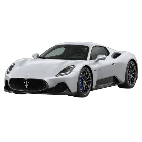 Maserati MC20 2026 باللون فضي، منظر منظر أمامي بزاوية ثلاثة أرباع (متجه لليسار)