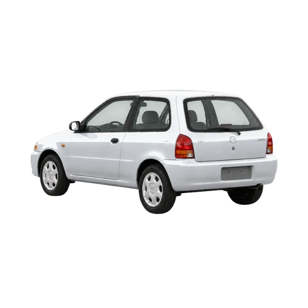 1999 Mazda 121 in Silber, Ansicht: Dreiviertelansicht von hinten (nach links gerichtet)