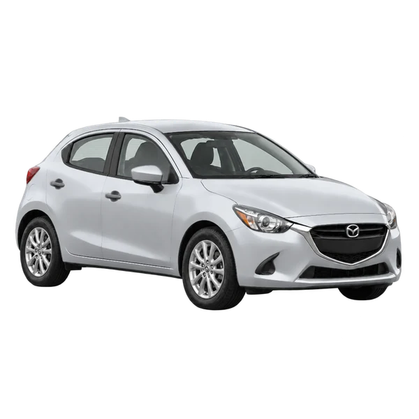 Mazda 2 2025 en plateado, vista tres cuartos frontal (mirando a la derecha)
