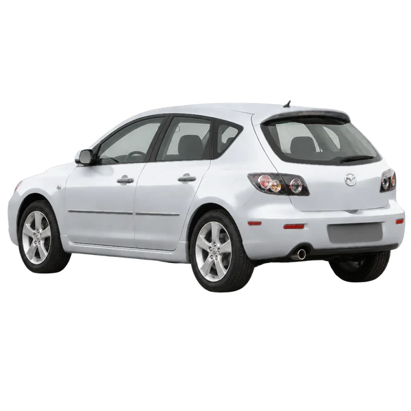 シルバーの2004 Mazda 3（リア斜め（左向き）ビュー）