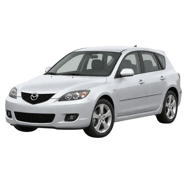 Mazda 3 2007 argent, vue trois-quarts avant (orienté vers la gauche)