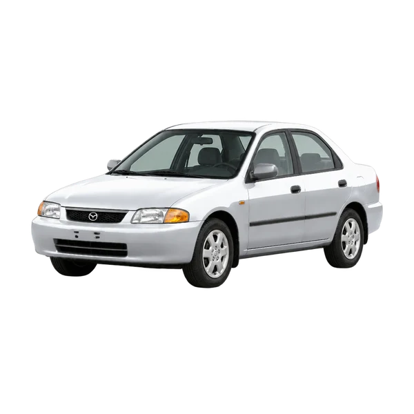 1996 Mazda 323 in Silber, Ansicht: Dreiviertelansicht vorne (nach links gerichtet)