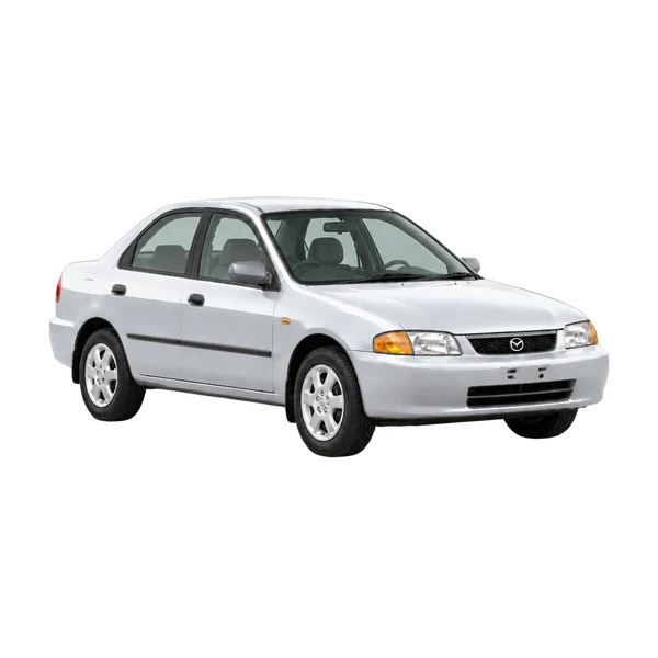 1996 Mazda 323 in Silber, Ansicht: Dreiviertelansicht vorne (nach rechts)