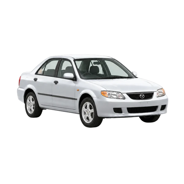 2001 Mazda 323 in Silber, Ansicht: Dreiviertelansicht vorne (nach rechts)