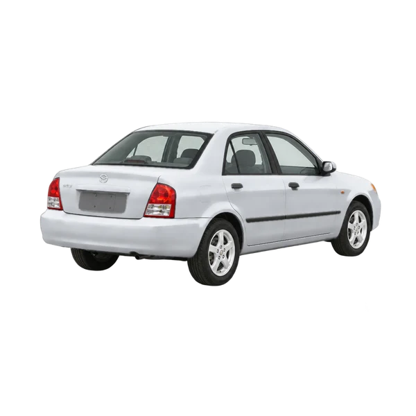 2001 Mazda 323 in Silber, Ansicht: Dreiviertelansicht hinten (nach rechts gewandt)