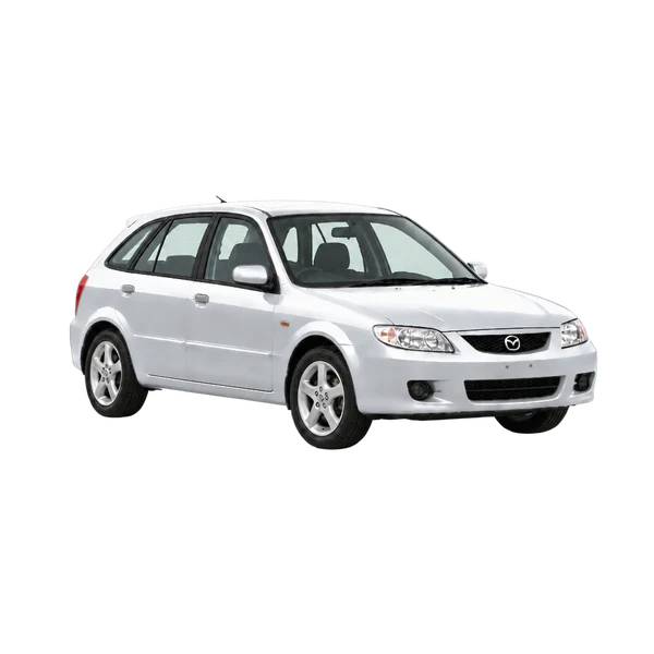 2001 Mazda 323F in Silber, Ansicht: Dreiviertelansicht vorne (nach rechts)