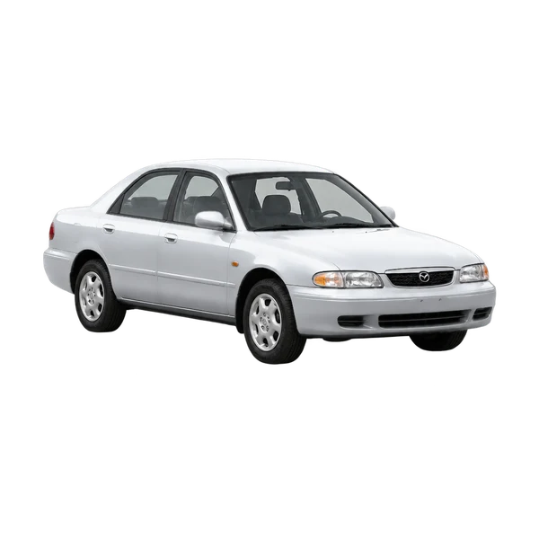 1993 Mazda 626 in Silber, Ansicht: Dreiviertelansicht vorne (nach links gerichtet)