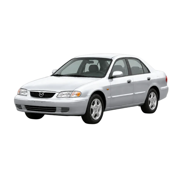 silver 1998 Mazda 626 front three-quarter (facing left) view