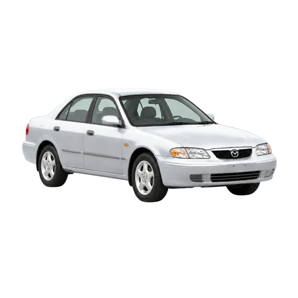 シルバーの2001 Mazda 626（フロントスリークォーター（右向き）ビュー）