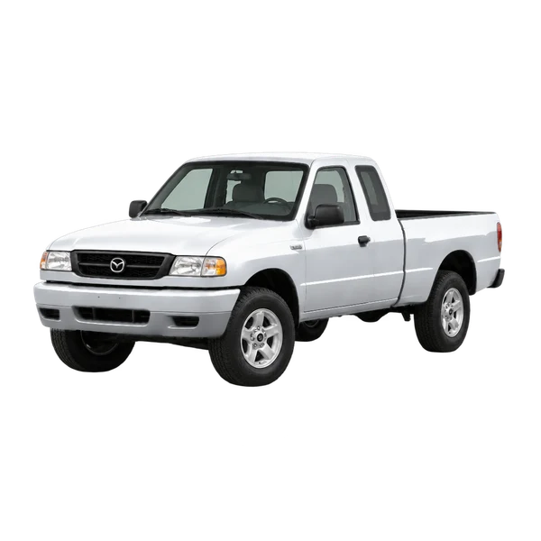 Mazda B-Series 2002 prata, vista dianteira em três quartos (voltada para a esquerda)
