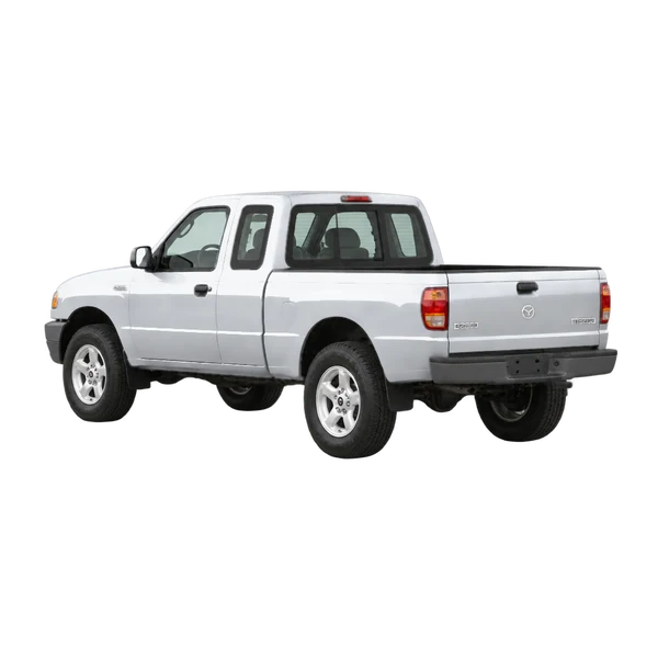 Mazda B-Series 2002 prata, vista três quartos traseira (voltada para a esquerda)