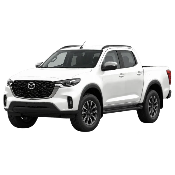 2025 Mazda BT-50 in weiß, Ansicht: Dreiviertelansicht vorne (nach links gerichtet)