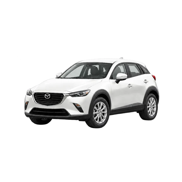 Mazda CX-3 2018 باللون أبيض، منظر منظر أمامي بزاوية ثلاثة أرباع (متجه لليسار)