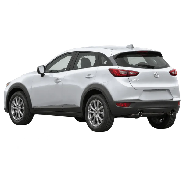 Mazda CX-3 2021 prata, vista três quartos traseira (voltada para a esquerda)