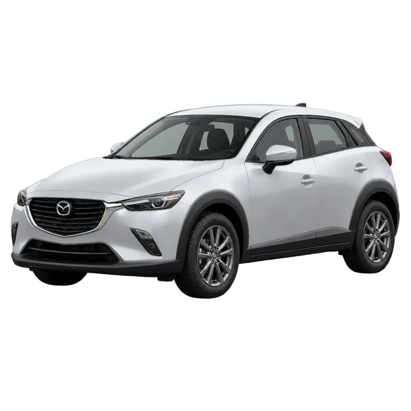 Mazda CX-3 2025 argent, vue trois-quarts avant (orienté vers la gauche)