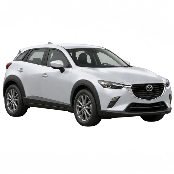 Mazda CX-3 2025 argent, vue trois-quarts avant (orienté vers la droite)