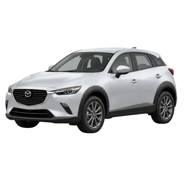 Mazda CX-3 2026 prata, vista dianteira em três quartos (voltada para a esquerda)