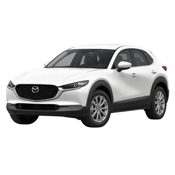 white 2020 Mazda CX-30 front three-quarter (facing left) view