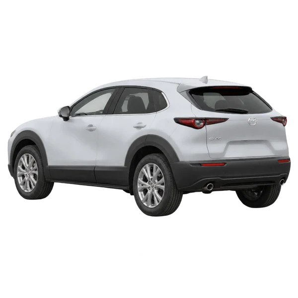 2021 Mazda CX-30 in Silber, Ansicht: Dreiviertelansicht von hinten (nach links gerichtet)