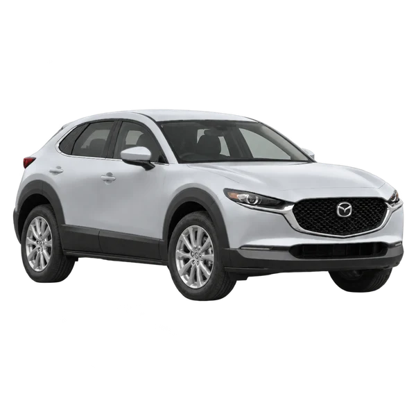 Mazda CX-30 2022 باللون فضي، منظر زاوية ثلاثة أرباع أمامية (باتجاه اليمين)