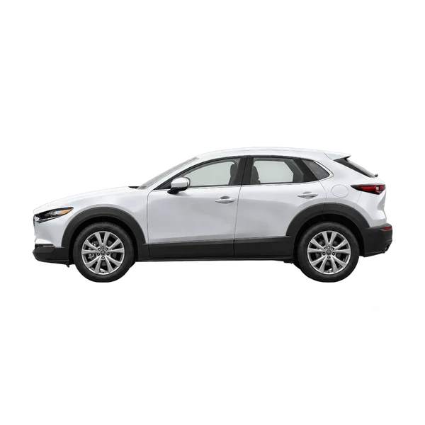 Mazda CX-30 2022 باللون فضي، منظر جانبي (متجه إلى اليسار)