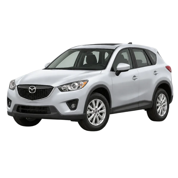 Mazda CX-5 2014 باللون فضي، منظر منظر أمامي بزاوية ثلاثة أرباع (متجه لليسار)
