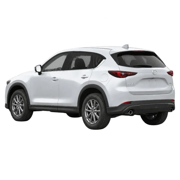 silver 2023 Mazda CX-5 rear three-quarter (facing left) view