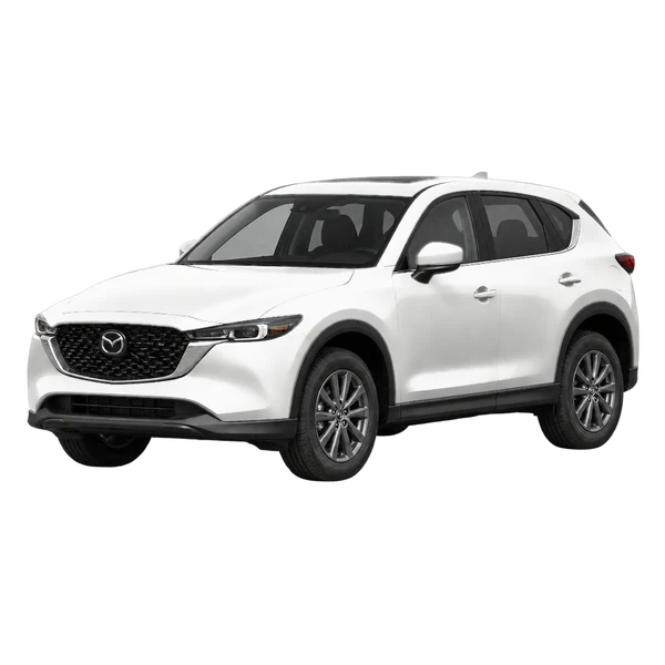 Mazda CX-5 2025 باللون أبيض، منظر منظر أمامي بزاوية ثلاثة أرباع (متجه لليسار)