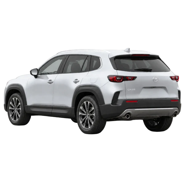 silver 2023 Mazda CX-50 rear three-quarter (facing left) view
