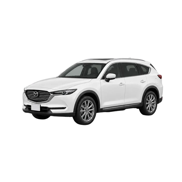 Mazda CX-8 2018 باللون أبيض، منظر منظر أمامي بزاوية ثلاثة أرباع (متجه لليسار)
