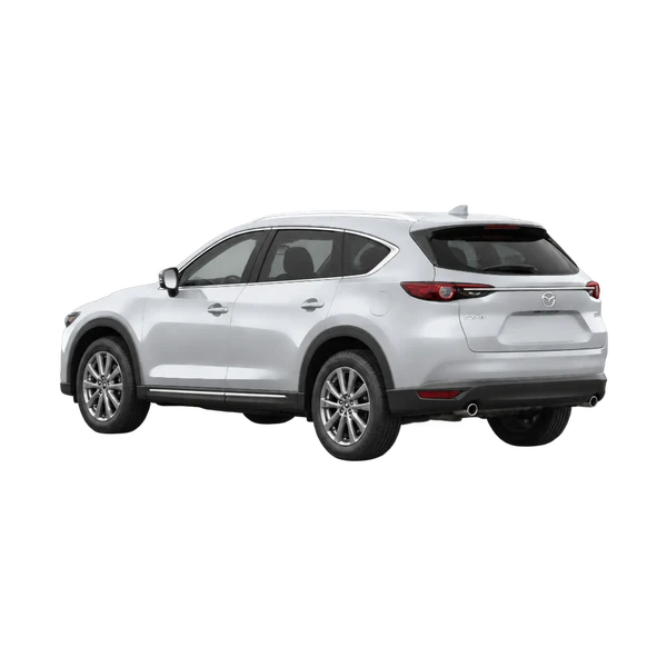 Mazda CX-8 2021 باللون فضي، منظر ثلاثة أرباع خلفي (باتجاه اليسار)