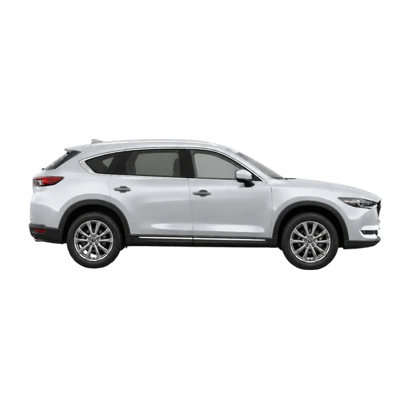Mazda CX-8 2021 باللون فضي، منظر منظر جانبي (باتجاه اليمين)