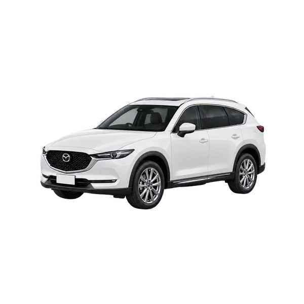 Mazda CX-8 2022 باللون أبيض، منظر منظر أمامي بزاوية ثلاثة أرباع (متجه لليسار)