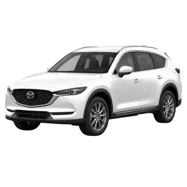 Mazda CX-8 2026 باللون أبيض، منظر منظر أمامي بزاوية ثلاثة أرباع (متجه لليسار)