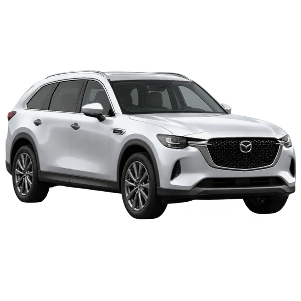 silver 2025 Mazda CX-80 front three-quarter (facing left) view