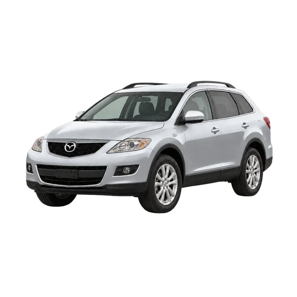 Mazda CX-9 2010 باللون فضي، منظر منظر أمامي بزاوية ثلاثة أرباع (متجه لليسار)
