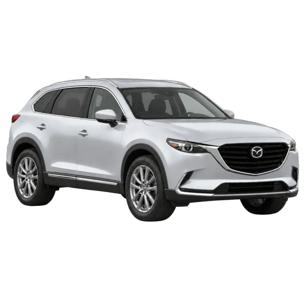 silver 2025 Mazda CX-9 front three-quarter (facing right) view