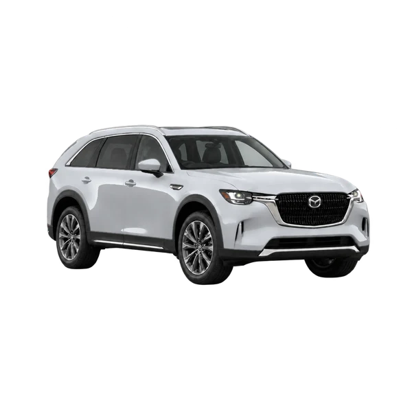 silver 2023 Mazda CX-90 front three-quarter (facing right) view