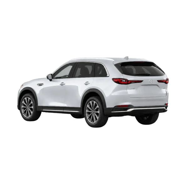 silver 2023 Mazda CX-90 rear three-quarter (facing left) view