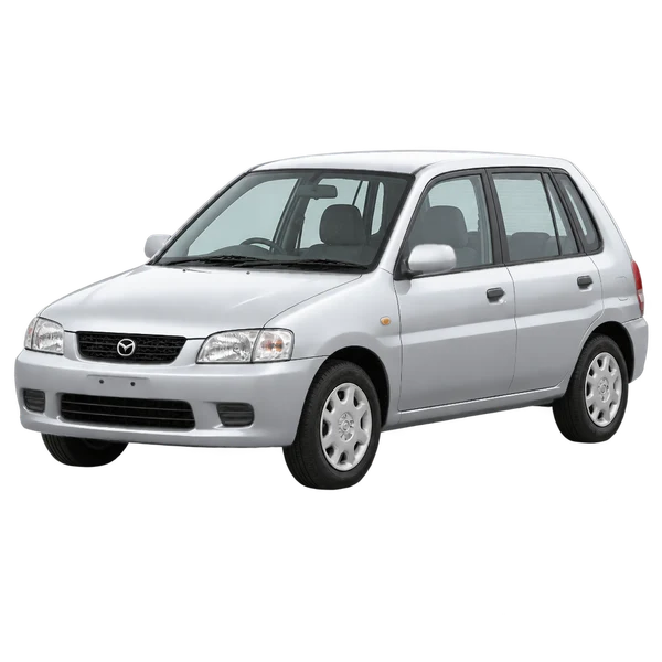 Mazda Demio 1998 prata, vista dianteira em três quartos (voltada para a esquerda)