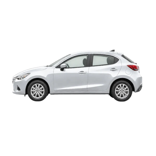 シルバーの2015 Mazda Demio（側面（左向き）ビュー）