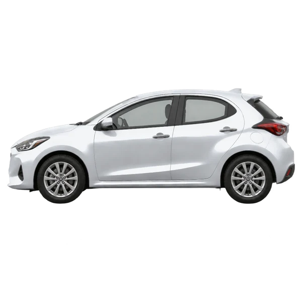 Mazda Mazda2 Hybrid 2026 en plateado, vista lateral (mirando a la izquierda)