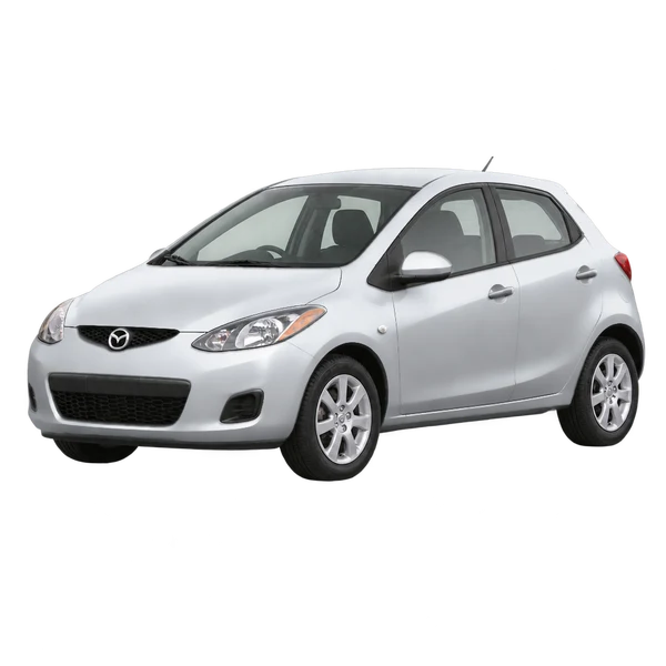 シルバーの2012 Mazda Mazda2(フロントスリークォーター(左向き)ビュー)