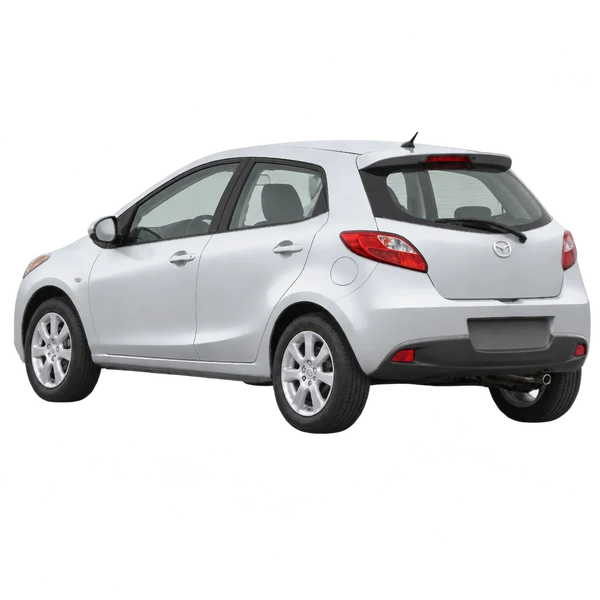 シルバーの2012 Mazda Mazda2(リア斜め(左向き)ビュー)