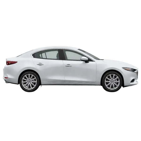 Mazda Mazda3 2021 باللون فضي، منظر منظر جانبي (باتجاه اليمين)