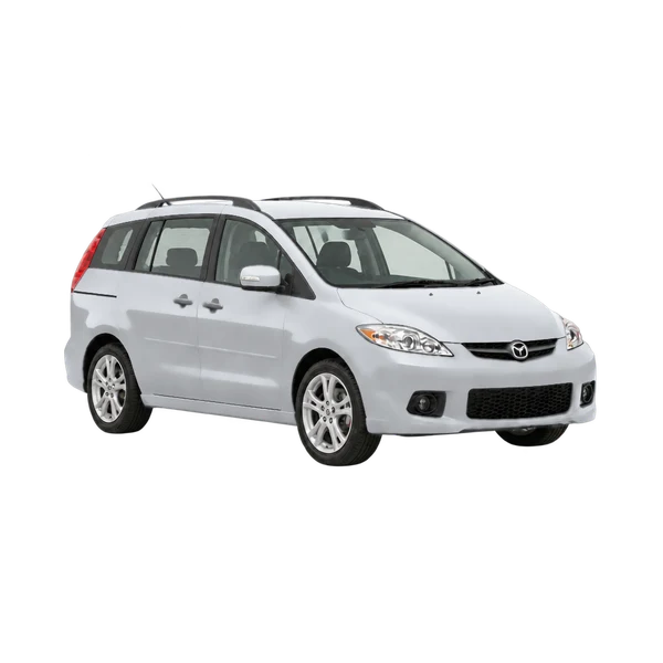 Mazda Mazda5 2008 باللون فضي، منظر زاوية ثلاثة أرباع أمامية (باتجاه اليمين)