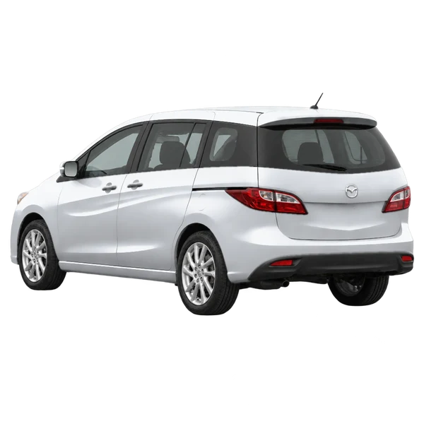 Mazda Mazda5 2015 prata, vista três quartos traseira (voltada para a esquerda)