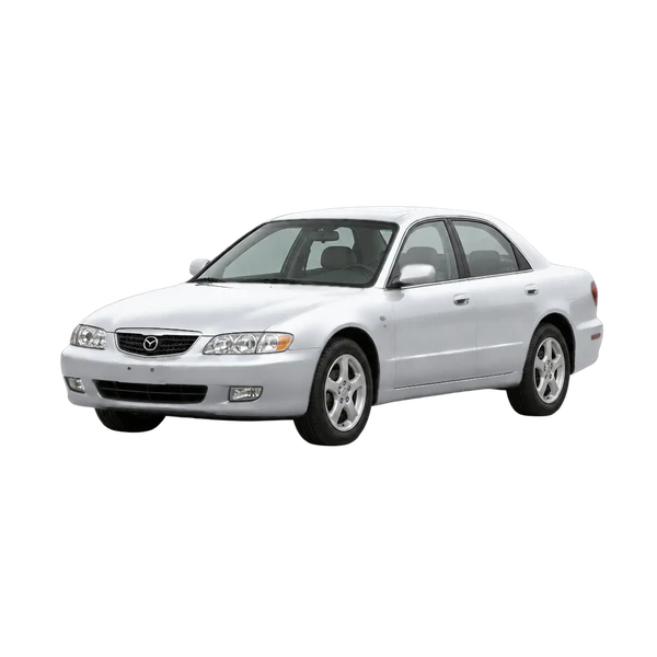 Mazda Millenia 1997 باللون فضي، منظر منظر أمامي بزاوية ثلاثة أرباع (متجه لليسار)