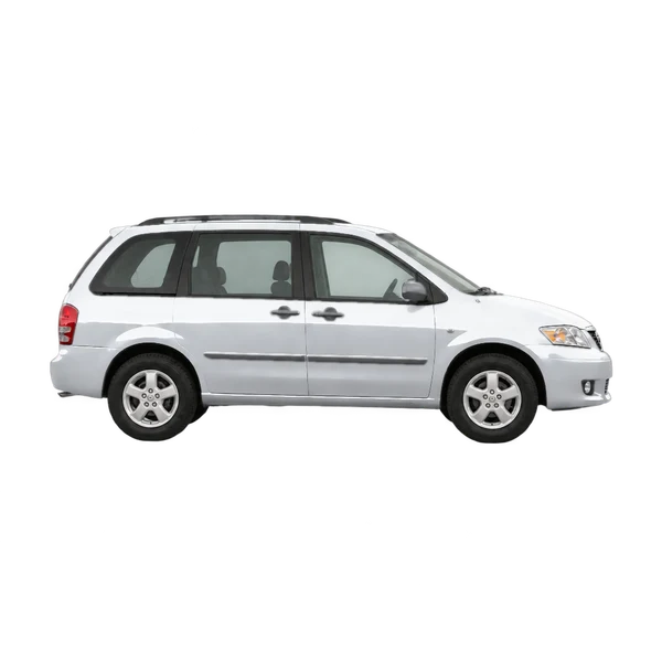 Mazda MPV 2002 باللون فضي، منظر منظر جانبي (باتجاه اليمين)